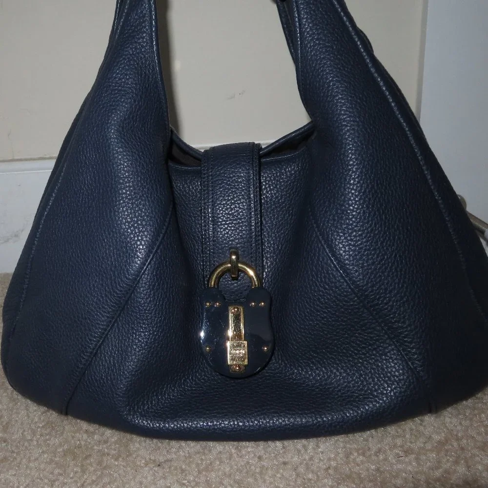 LOEWE Calle Navy Gained Leather Hobo Bag